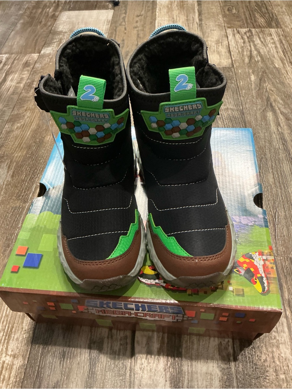 Skechers Kids Black, Green & Brown Hex-Accent Rain/Winter Boots Size 1 - Picture 16 of 16